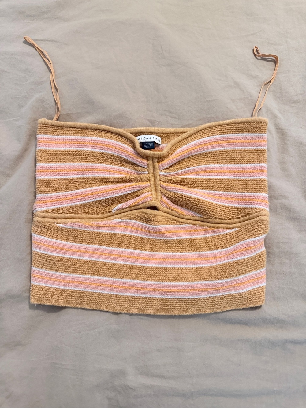 American Eagle Knit Striped Tube Top in Camel, Pink & White